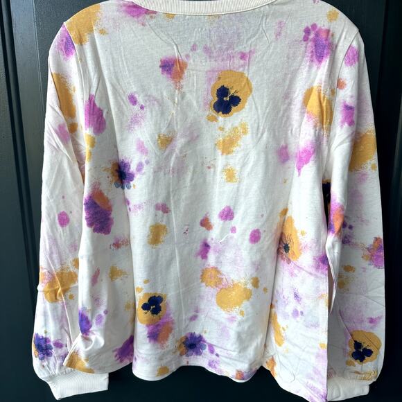 NEW Candace Cameron Bure QVC Pressed Floral Graphic Long Sleeve Tee XS Soft - Picture 4 of 7